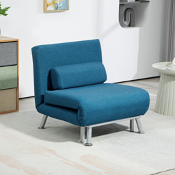 HOMCOM Single Blue Linen Chair Bed with Adjustable Backrest - Wilko - thumbnail 5
