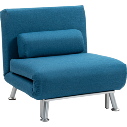 HOMCOM Single Blue Linen Chair Bed with Adjustable Backrest - Wilko - thumbnail 3