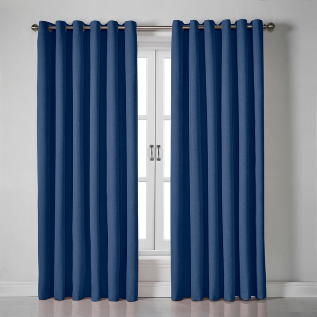 Alan Symonds Blue Linen Look Blackout Ring Top Eyelet Curtains 161 x 183cm - Size: W 161 x D 183cm - Wilko - image 1
