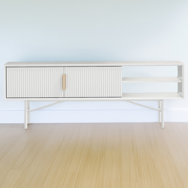 H&O Direct 2 Door 2 Shelf White Striped Wooden TV Stand - Size: 50 x 140 x 40cm - Wilko - image 1