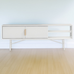H&O Direct 2 Door 2 Shelf White Striped Wooden TV Stand - Size: 50 x 140 x 40cm - Wilko - thumbnail 1