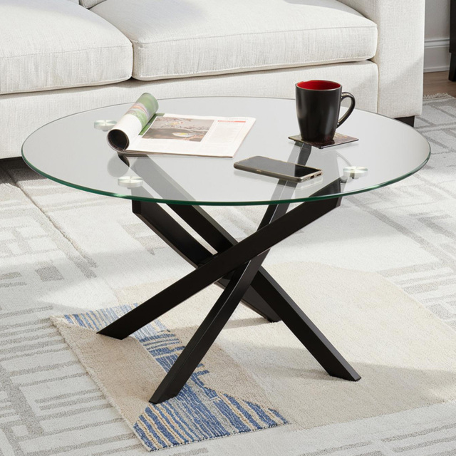 Seconique Sheldon Clear Glass and Black Round Coffee Table - Size: 45 x 80 x 80cm - Clear Glass/Black - Wilko - image 1