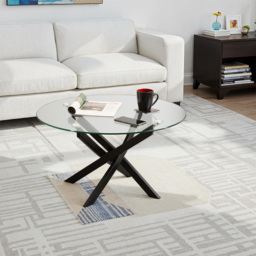 Seconique Sheldon Clear Glass and Black Round Coffee Table - Size: 45 x 80 x 80cm - Clear Glass/Black - Wilko - thumbnail 6