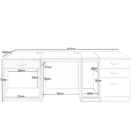 R White Cabinets 4 Drawer Set-16 Computer Desk with Printer Shelf Grey - Size: 72.8 x 197.9 x 54cm - Wilko - thumbnail 6