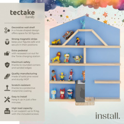 tectake Mylittle Story Blue House Design Wall Mounted Floating Shelf - Size: 60 x 50 x 15.5cm - Wilko - thumbnail 7