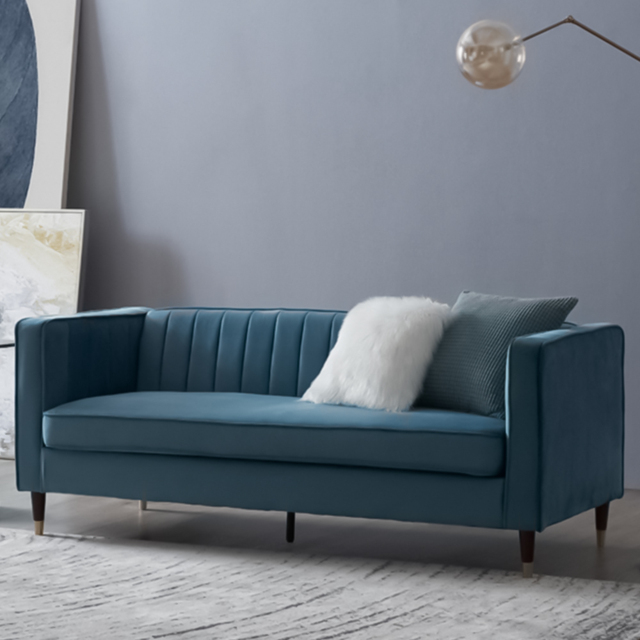 Home Detail Thomas 3 Seater Blue Velvet Sofa - Wilko - image 1