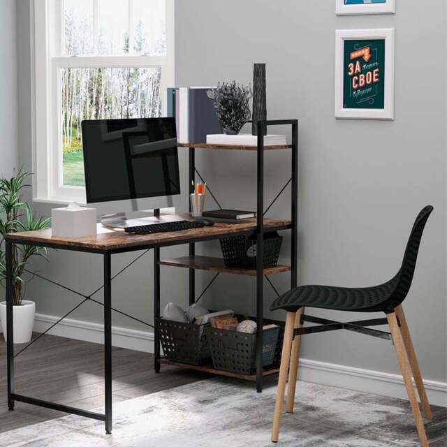 Portland Computer Desk 4 Tier Storage Rustic Brown & Black - Size: 120 x 64 x 121cm - Wilko - image 1