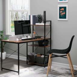 Portland Computer Desk 4 Tier Storage Rustic Brown & Black - Size: 120 x 64 x 121cm - Wilko