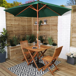 Samuel Alexander Wooden 2 Seater Folding Square Garden Dining Set with Green Parasol - Brown - Wilko