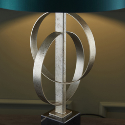 Merano Trento Antique Silver and Teal Satin Fabric Table Lamp - Size: 38 x 38 x 66cm - Wilko - thumbnail 5