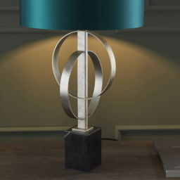 Merano Trento Antique Silver and Teal Satin Fabric Table Lamp - Size: 38 x 38 x 66cm - Wilko - thumbnail 4