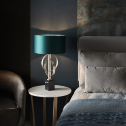 Merano Trento Antique Silver and Teal Satin Fabric Table Lamp - Size: 38 x 38 x 66cm - Wilko - thumbnail 7