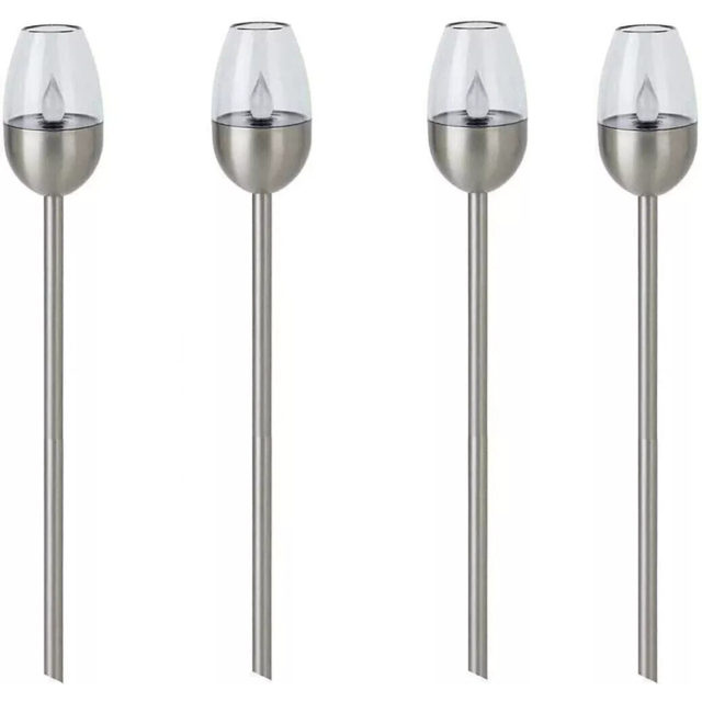 Garden Mile 4 Pack Flame Effect Solar Power LED Stake Light - Size: 30 x 15 x 15cm - Silver - Wilko - image 1