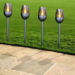 Garden Mile 4 Pack Flame Effect Solar Power LED Stake Light - Size: 30 x 15 x 15cm - Silver - Wilko - thumbnail 3