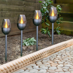 Garden Mile 4 Pack Flame Effect Solar Power LED Stake Light - Size: 30 x 15 x 15cm - Silver - Wilko - thumbnail 4