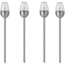 Garden Mile 4 Pack Flame Effect Solar Power LED Stake Light - Size: 30 x 15 x 15cm - Silver - Wilko