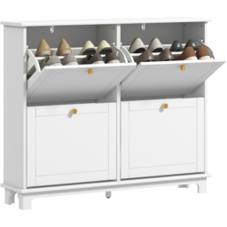 HOMCOM 4 Flip Down Drawer White Narrow Shoe Cabinet - Size: 87 x 23.5 cm x 119.5 cm - Wilko - thumbnail 3