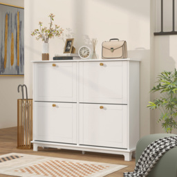 HOMCOM 4 Flip Down Drawer White Narrow Shoe Cabinet - Size: 87 x 23.5 cm x 119.5 cm - Wilko - thumbnail 6
