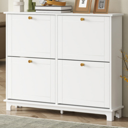 HOMCOM 4 Flip Down Drawer White Narrow Shoe Cabinet - Size: 87 x 23.5 cm x 119.5 cm - Wilko - thumbnail 1