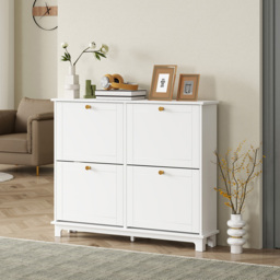 HOMCOM 4 Flip Down Drawer White Narrow Shoe Cabinet - Size: 87 x 23.5 cm x 119.5 cm - Wilko - thumbnail 5