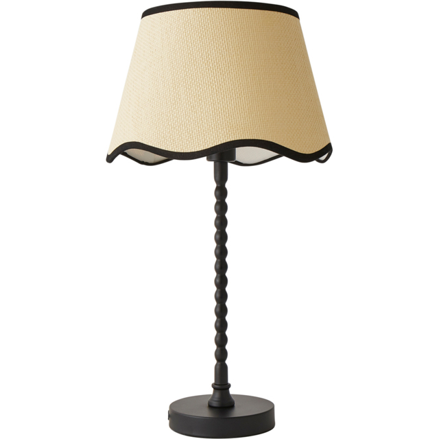 ValueLights Maeve Scallop Black Trim Drum Shade Bobbin Table Lamp and LED Bulb - Size: 37.3 x 25 x 25cm - Wilko - image 1