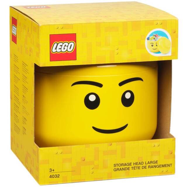 LEGO Set of 2 Boy Face Storage Head - Size: 24 x 24 x 27cm - Yellow - Wilko - image 1