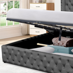 Brooklyn Double Dark Grey Plush Velvet Ottoman Bed with Winged Headboard - Wilko - thumbnail 4