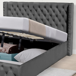 Brooklyn Double Dark Grey Plush Velvet Ottoman Bed with Winged Headboard - Wilko - thumbnail 3