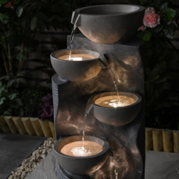 Garden Gear 4 Bowl Cascading LED Water Feature - Size: 43 x 44 x 112cm - Grey - Wilko - thumbnail 4