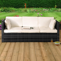 Brooklyn 3 Seater Black Rattan Sun Lounger Storage Sofa - Size: 100 x 100 x 74cm - Wilko