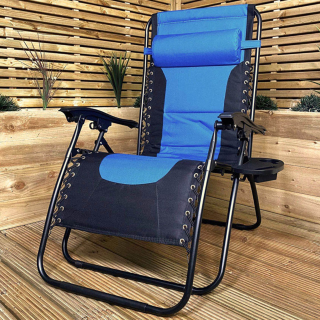 Samuel Alexander Blue and Black Multi Position Garden Sun Lounger - Size: 1 Seater - Wilko - image 1