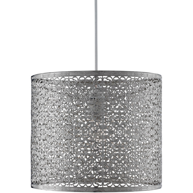 Lighting Collection Chrome Cut Out Pattern Cylinder Shade - Size: 22 x 25.5 x 25.5cm - Silver - Wilko - image 1