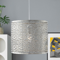 Lighting Collection Chrome Cut Out Pattern Cylinder Shade - Size: 22 x 25.5 x 25.5cm - Silver - Wilko - thumbnail 3