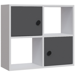 Decorotika Tuttle 2 Door 2 Open Shelf White and Anthracite Bookcase - Size: 62.6 x 72 x 25cm - Multi - Wilko - thumbnail 3