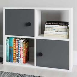 Decorotika Tuttle 2 Door 2 Open Shelf White and Anthracite Bookcase - Size: 62.6 x 72 x 25cm - Multi - Wilko - thumbnail 1