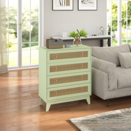HOMCOM 4 Drawer Light Green Rattan Chest of Drawers - Wilko - thumbnail 6