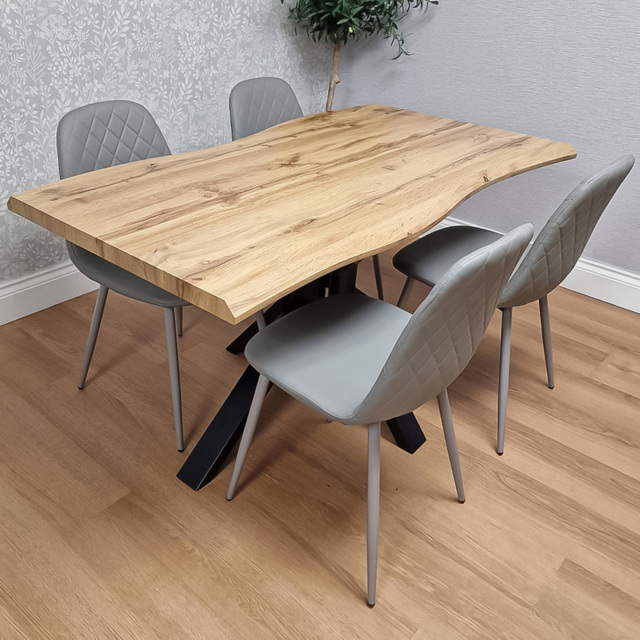 Portland 4 Seater Gem Pattern Faux Leather Wooden Tabletop Dining Set Grey - Wilko - image 1