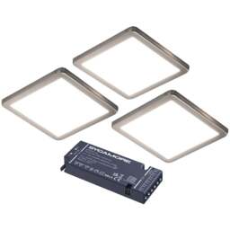 Sorrelis Caspian Aluminium Square Cool White 3 Under Cabinet Light Kit - Size: 0.65 x 9.9 x 9.9cm - Silver - Wilko