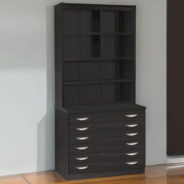 R White Cabinets 6 Drawer 6 Shelf Black A2 Plan Chest of Drawers with Hutch - Wilko - image 1