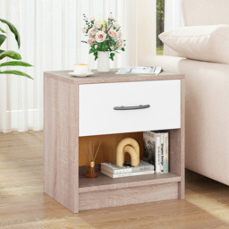 Costway Single Drawer Single Shelf Natural and White Nightstand - Multi - Wilko - thumbnail 4