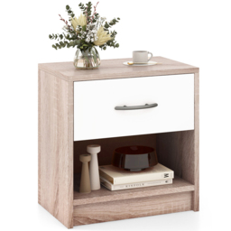 Costway Single Drawer Single Shelf Natural and White Nightstand - Multi - Wilko - thumbnail 3