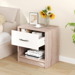Costway Single Drawer Single Shelf Natural and White Nightstand - Multi - Wilko - thumbnail 6