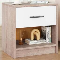 Costway Single Drawer Single Shelf Natural and White Nightstand - Multi - Wilko