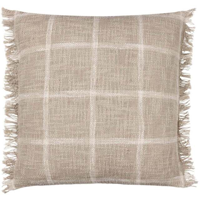 Yard Beni Stone and Natural Check Fringed Cushion - Size: 45 x 45cm - Multi - Yard Living - Wilko - image 1