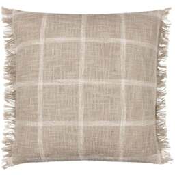 Yard Beni Stone and Natural Check Fringed Cushion - Size: 45 x 45cm - Multi - Yard Living - Wilko