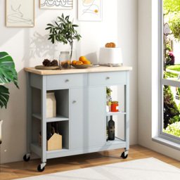 Costway Grey Rolling Kitchen Island Cart with Rubber Wood Top - Size: 116 x 56.5 x 22.5cm - Wilko - thumbnail 3