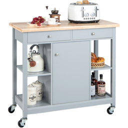 Costway Grey Rolling Kitchen Island Cart with Rubber Wood Top - Size: 116 x 56.5 x 22.5cm - Wilko