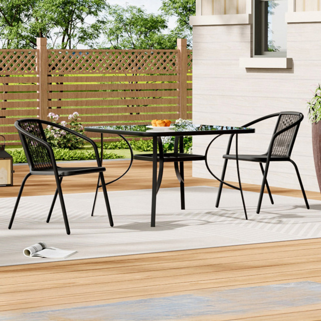 Living and Home Wicker 2 Seater Square Bistro Set - Black - Wilko - image 1