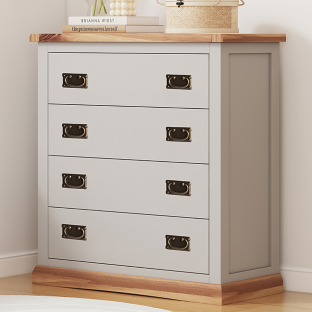 Bomporto 4 Drawer Light Grey Chest of Drawers with Brass Drop Handle - Wilko - image 1