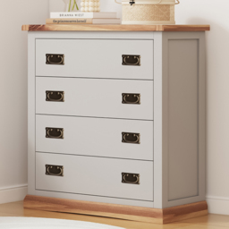 Bomporto 4 Drawer Light Grey Chest of Drawers with Brass Drop Handle - Wilko